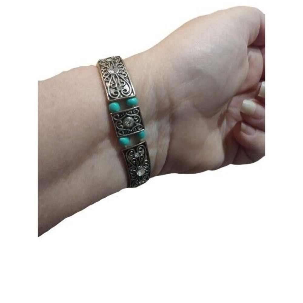 STUNNING VINTAGE ART DECO RHINESTONE AND FAUX TURQUOISE BRACELET